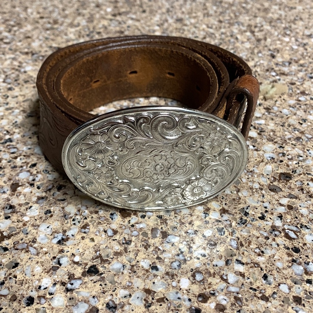 Tony Lama Vintage Embossed Leather Western Belt Size 30